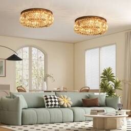 HOMCOM Crystal Flush Ceiling Lights Set of 2, Pendant Lights for Living Room in Silver - thumbnail 1