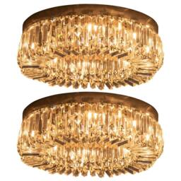 HOMCOM Crystal Flush Ceiling Lights Set of 2, Pendant Lights for Living Room in Silver - thumbnail 2