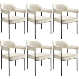 tectake Armchair Doe Set Of 6 - Woven Fabric Off-White/Black in Off-White - Size: 6 Pack