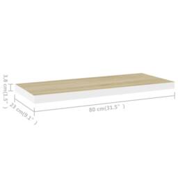 Berkfield Home Durable Floating Wall Shelf Oak & White 80x23.5x3.8 cm MDF in Natural - thumbnail 7