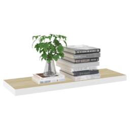 Berkfield Home Durable Floating Wall Shelf Oak & White 80x23.5x3.8 cm MDF in Natural - thumbnail 1