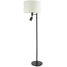 Happy Homewares Modern Black Floor Light with LED Adjustable Spot Lamp & White Cotton Shade - thumbnail 2