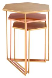 Orsina Versatile Set Of 3 Bronze Finish Tables, Stylish Metallic Nesting Tables, Geometric Couch Side Tables in Gold - thumbnail 2