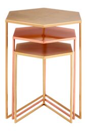 Orsina Versatile Set Of 3 Bronze Finish Tables, Stylish Metallic Nesting Tables, Geometric Couch Side Tables in Gold - thumbnail 3