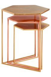 Orsina Versatile Set Of 3 Bronze Finish Tables, Stylish Metallic Nesting Tables, Geometric Couch Side Tables in Gold - thumbnail 4