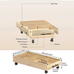 KORVIXA 3-Compartment Wooden Crate Open Storage Box in Natural - Size: 900mm - thumbnail 2