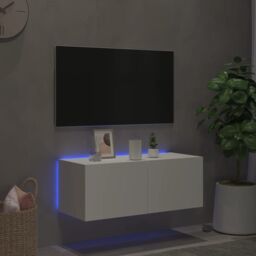 Berkfield Home TV Wall Cabinet with LED Lights White 80x35x31 cm - Size: 80 x 35 x 31 cm - thumbnail 3