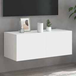 Berkfield Home TV Wall Cabinet with LED Lights White 80x35x31 cm - Size: 80 x 35 x 31 cm - thumbnail 1