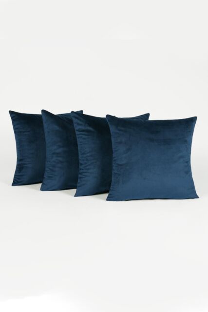 OHS 4 x Matte Velvet Cushion Covers Soft Plain Zip in Navy - Size: 45 cm x 45 cm - image 1