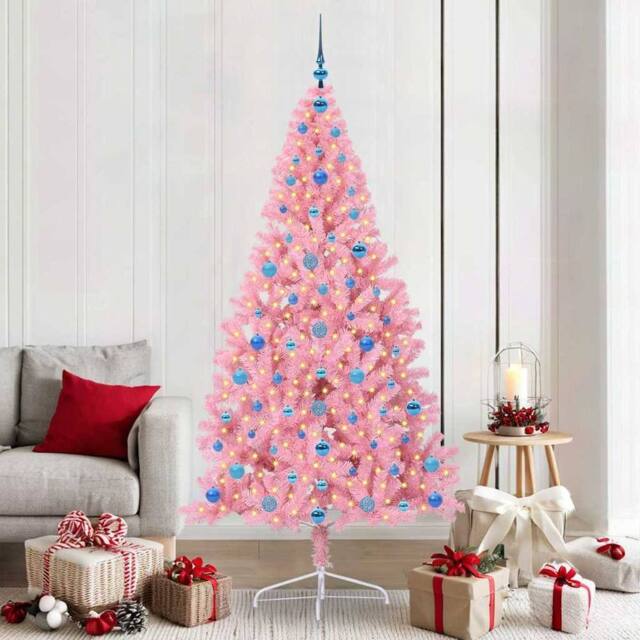 Berkfield Home Artificial Pre-lit Christmas Tree with 300 LEDs Pink 210 cm PVC - image 1