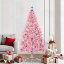 Berkfield Home Artificial Pre-lit Christmas Tree with 300 LEDs Pink 210 cm PVC - thumbnail 1