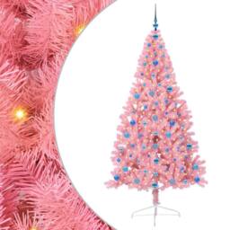 Berkfield Home Artificial Pre-lit Christmas Tree with 300 LEDs Pink 210 cm PVC - thumbnail 2
