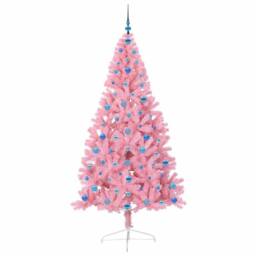Berkfield Home Artificial Pre-lit Christmas Tree with 300 LEDs Pink 210 cm PVC - thumbnail 4