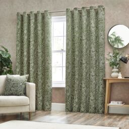 Wylder Nature Bali Botanical Jacquard Eyelet Curtains in Olive - Size: 117 cm width x 183 cm drop - thumbnail 1
