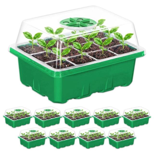 VOGREX Pack of 10 Seed Propagator Trays Seedling Starter Grow Kit in Green - image 1
