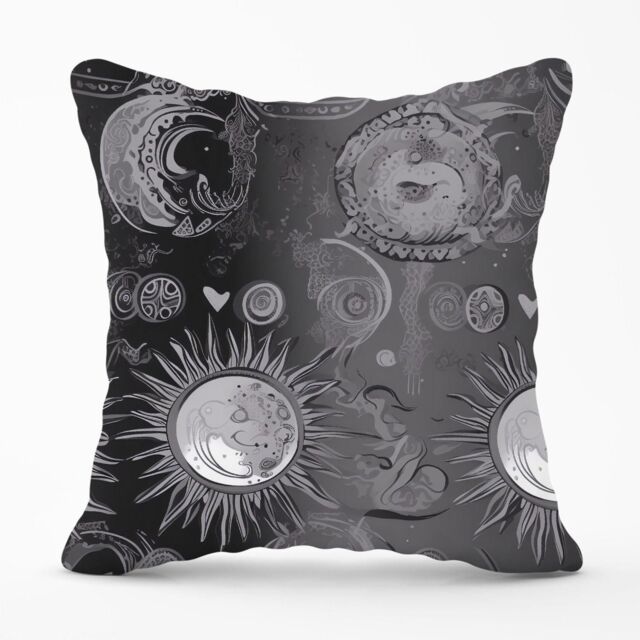 Warren Reed - Designer Black Grey Abstract Sun & Moon Outdoor Cushion - Size: 45 cm x 45 cm - image 1