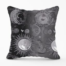 Warren Reed - Designer Black Grey Abstract Sun & Moon Outdoor Cushion - Size: 45 cm x 45 cm - thumbnail 1