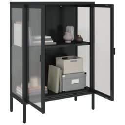 Berkfield Home Sideboard Black 75x35x105 cm Glass & Steel - Size: 75 x 35 x 105 cm - thumbnail 5