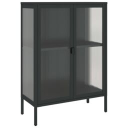 Berkfield Home Sideboard Black 75x35x105 cm Glass & Steel - Size: 75 x 35 x 105 cm - thumbnail 2