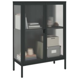 Berkfield Home Sideboard Black 75x35x105 cm Glass & Steel - Size: 75 x 35 x 105 cm - thumbnail 4