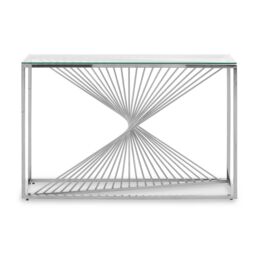 Orsina Console Table with Gold Finish Frame, Modern Console Table with Glass Top, Staircase Hallway Console Table in Silver - thumbnail 3