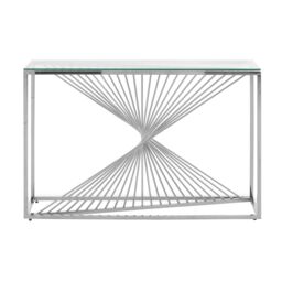 Orsina Console Table with Gold Finish Frame, Modern Console Table with Glass Top, Staircase Hallway Console Table in Silver - thumbnail 2