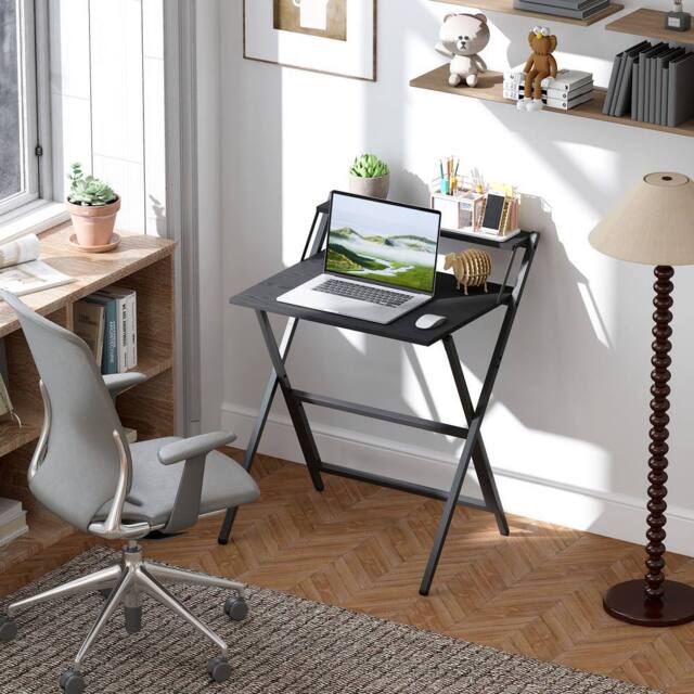 HOMCOM 70 cm Folding Computer Desk for Small Spaces Bedroom, Black - image 1