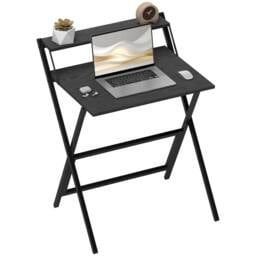 HOMCOM 70 cm Folding Computer Desk for Small Spaces Bedroom, Black - thumbnail 2
