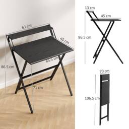 HOMCOM 70 cm Folding Computer Desk for Small Spaces Bedroom, Black - thumbnail 3