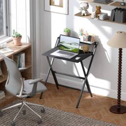 HOMCOM 70 cm Folding Computer Desk for Small Spaces Bedroom, Black - thumbnail 1