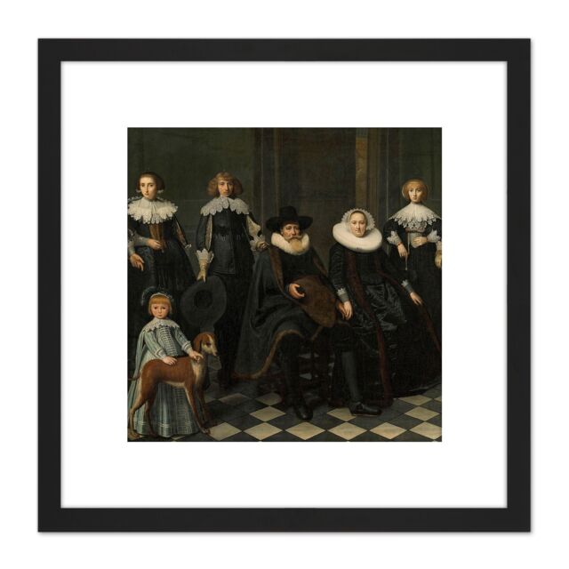 Artery8 Van Santvoort Portrait Family Dirck Bas Jacobsz 8X8 Inch Square Wooden Framed Wall Art Print Picture with Mount in Black - image 1