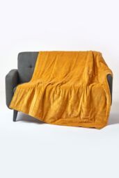Homescapes Velvet Quilted Throw 100% Cotton, Soft & Luxurious Blanket in Mustard - Size: 125 cm x 150 cm - thumbnail 1