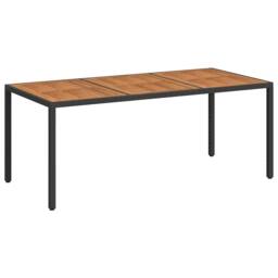 Berkfield Home Garden Table 190x90x75 cm Poly Rattan & Acacia Wood Black - Size: 190 x 90 x 75 cm - thumbnail 3