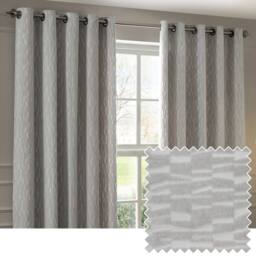 Paoletti Manhattan Velvet Eyelet Curtain Pair in Silver - Size: 229 cm width x 183 cm drop