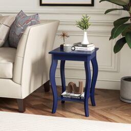 Gymax Set of 2 End Tables 2-Tier Accent Table Shelf with Elegant Curved Legs in Blue - thumbnail 2
