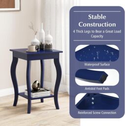 Gymax Set of 2 End Tables 2-Tier Accent Table Shelf with Elegant Curved Legs in Blue - thumbnail 6