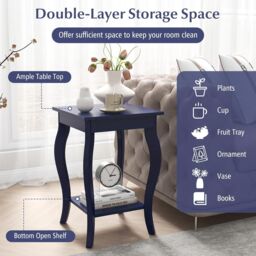 Gymax Set of 2 End Tables 2-Tier Accent Table Shelf with Elegant Curved Legs in Blue - thumbnail 4