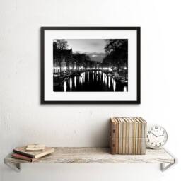 "Artery8 Amsterdam Channels Night Lights Black White 12x16"" Framed Art Print - Size: W12"" x H16""" - thumbnail 2