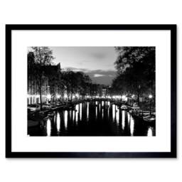 "Artery8 Amsterdam Channels Night Lights Black White 12x16"" Framed Art Print - Size: W12"" x H16""" - thumbnail 1