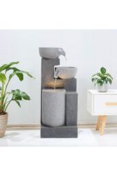 Garden Sanctuary 3-Tier Solar Powered Water Fountain Outdoor Rockery Deco in Natural - thumbnail 1