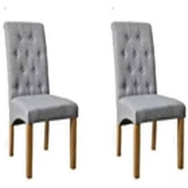 EONLION 2pcs Light Grey with Oak Effect legs Dining Chairs With BUTTONS - image 1