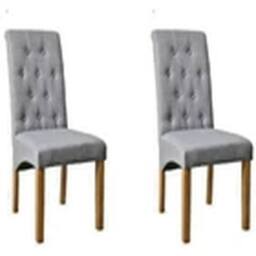 EONLION 2pcs Light Grey with Oak Effect legs Dining Chairs With BUTTONS - thumbnail 1