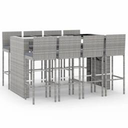 Berkfield Home Beautiful 9 Piece Garden Bar Set with Cushions Grey Poly Rattan - thumbnail 3