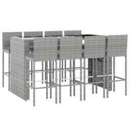 Berkfield Home Beautiful 9 Piece Garden Bar Set with Cushions Grey Poly Rattan - thumbnail 1