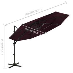 Berkfield Home Harmful 4-Tier Parasol with Aluminium Pole Bordeaux Red 3x3 m in Burgundy - thumbnail 8