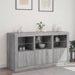 Berkfield Home Sideboard with LED Lights Grey Sonoma 123x37x67 cm - Size: 123 x 37 x 67 cm - thumbnail 1