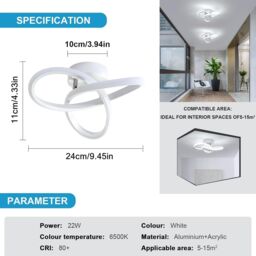 COMELY LED Ceiling Light, 22W Modern White Ceiling Lights, Cool White 6500K - thumbnail 6