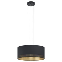 Loops Pendant Ceiling Light Colour Black Shade Black Gold Fabric Bulb E27 3x40W - thumbnail 1