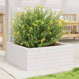 Berkfield Home Decorative Garden Planter White 60x60x23 cm Solid Wood Pine - Size: 60 x 60 x 23 cm