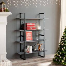 Berkfield Home Decorative 4-Tier Book Cabinet Grey 100x30x140 cm Solid Pine Wood - Size: 100 x 30 x 140 cm - thumbnail 2